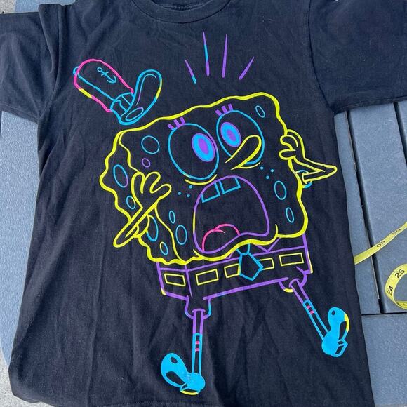 MF women's size S SpongeBob Square Pants neon black T-shirt - Picture 1 of 5